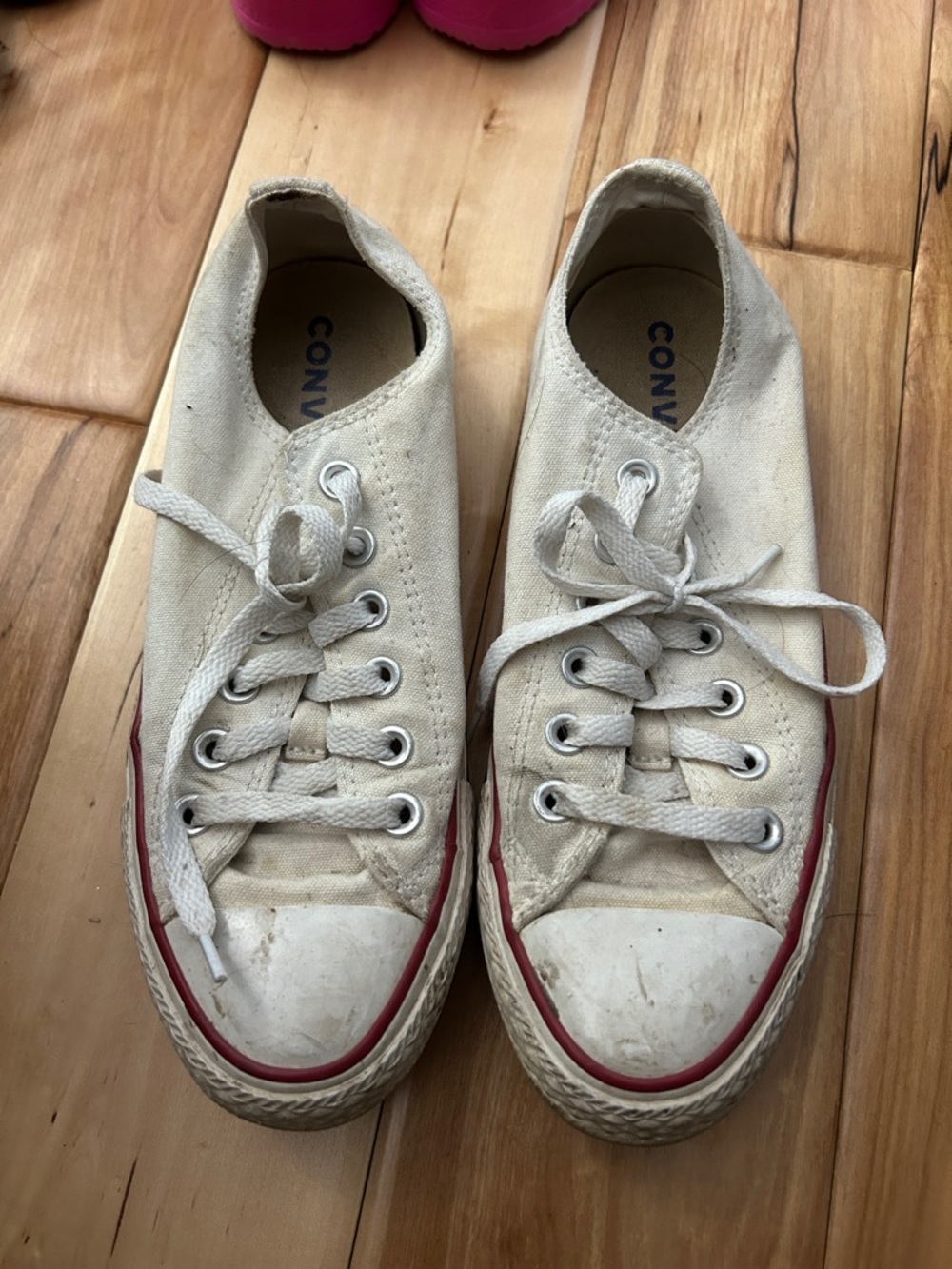Converse Womebs Low Top Canvas Sneakers - Off-White with Red Trim
